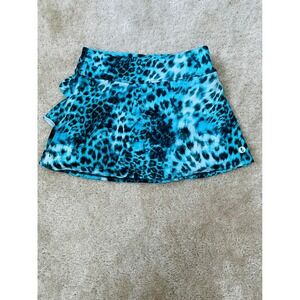 Blue Leopard Cheetah Print Ruffle Back Mini Skort Y2K Style Athletic Skirt M